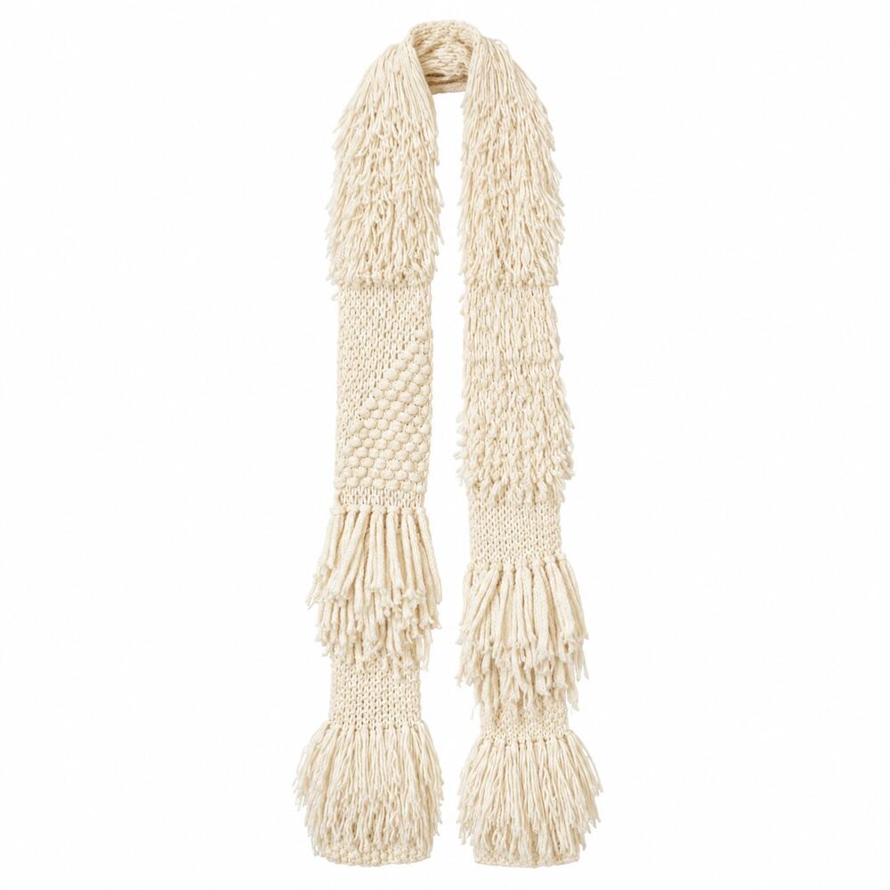 Free People Chunky Alpaca Wool Blend Fringe Scarf, Ivory, Oversized Long Knit